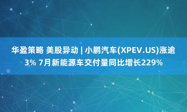 华盈策略 美股异动 | 小鹏汽车(XPEV.US)涨逾3% 7月新能源车交付量同比增长229%