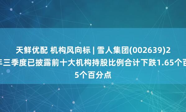 天鲜优配 机构风向标 | 雪人集团(002639)2025年三季度已披露前十大机构持股比例合计下跌1.65个百分点