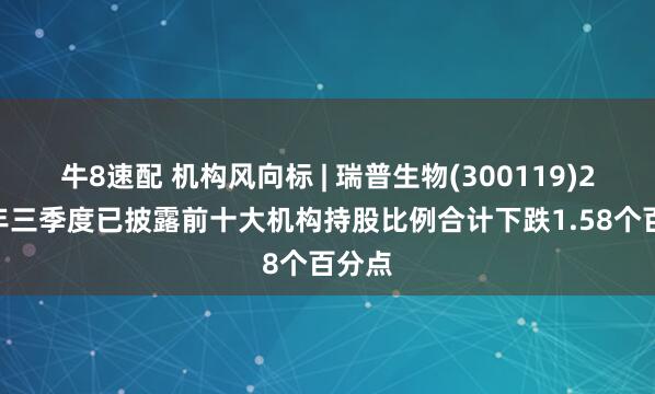 牛8速配 机构风向标 | 瑞普生物(300119)2025年三季度已披露前十大机构持股比例合计下跌1.58个百分点