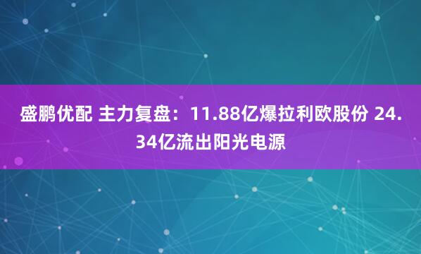 盛鹏优配 主力复盘:11.88亿爆拉利欧股份 24.34亿流出阳光电源